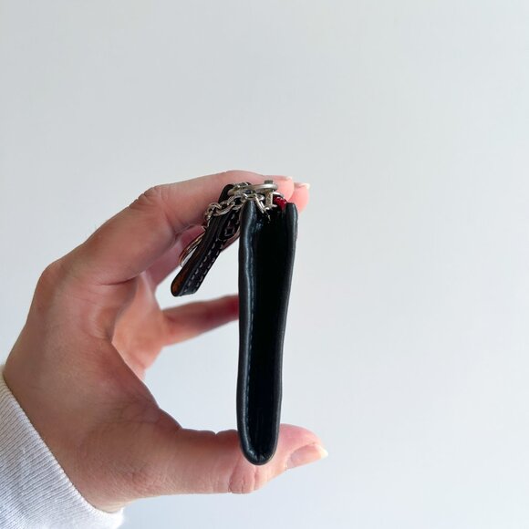 Vintage Y2K Coach Dark Red Signature Black Leather Mini Skinny Wallet Keychain - Picture 7 of 9